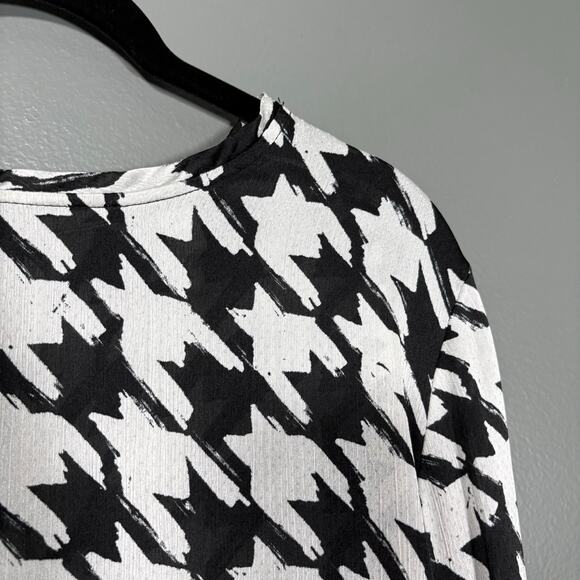 MNG Mango Women's Retro Glam Houndstooth Blouse - Size 12 - Preppy Long Sleeve - Picture 2 of 6